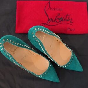 Christian Louboutin Teal Spiked Flats